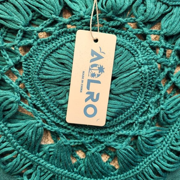 Women's Aolro Teal/Turquoise 3 In 1 Crochet Cover Up Size M Dress w/Fringe. NWT! - Picture 9 of 11
